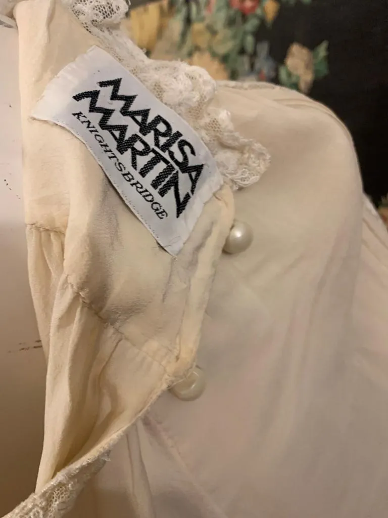 1970s Cream Silk and Lace Smock Blouse by Marisa Martin
