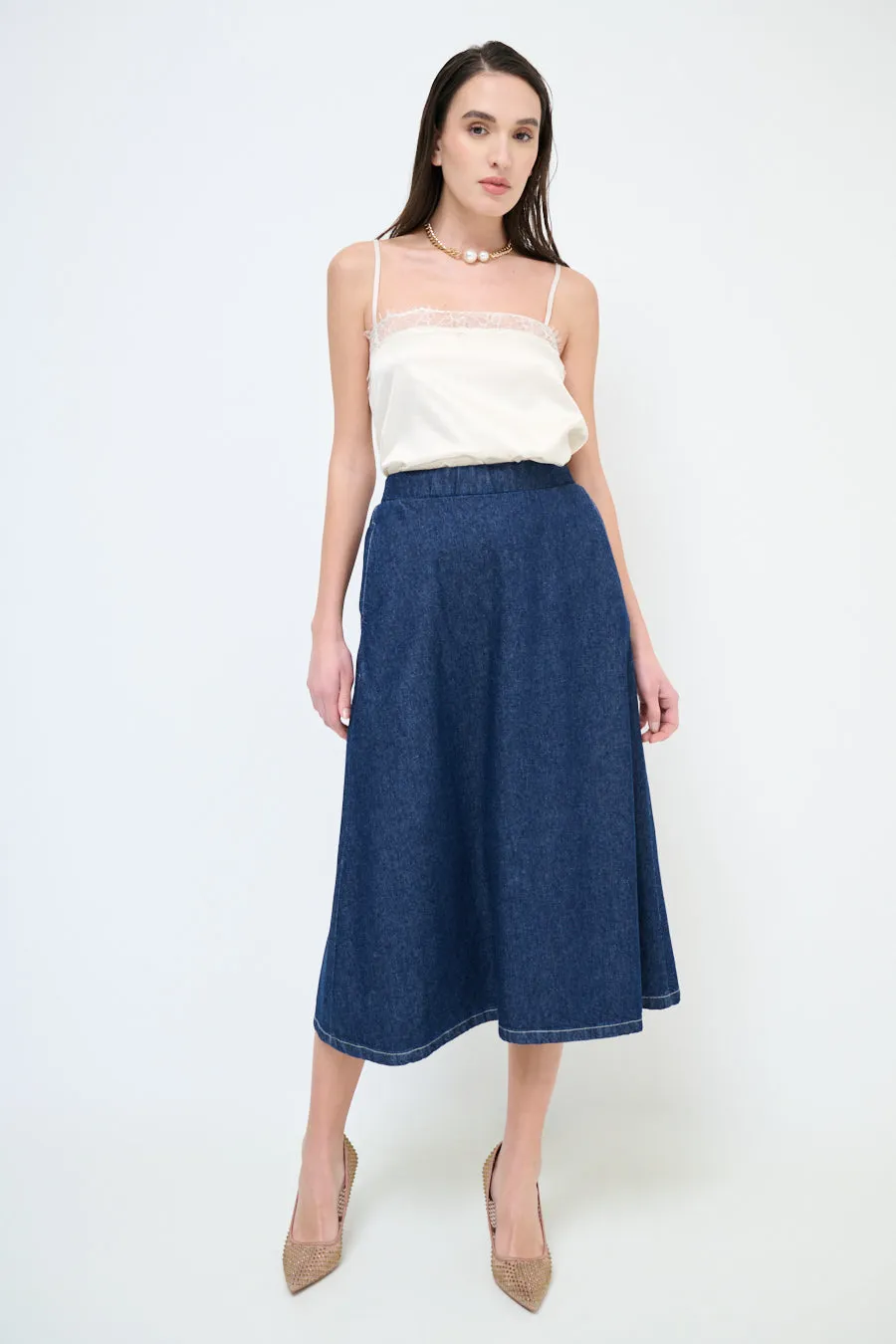 A-line denim midi skirt wholesale