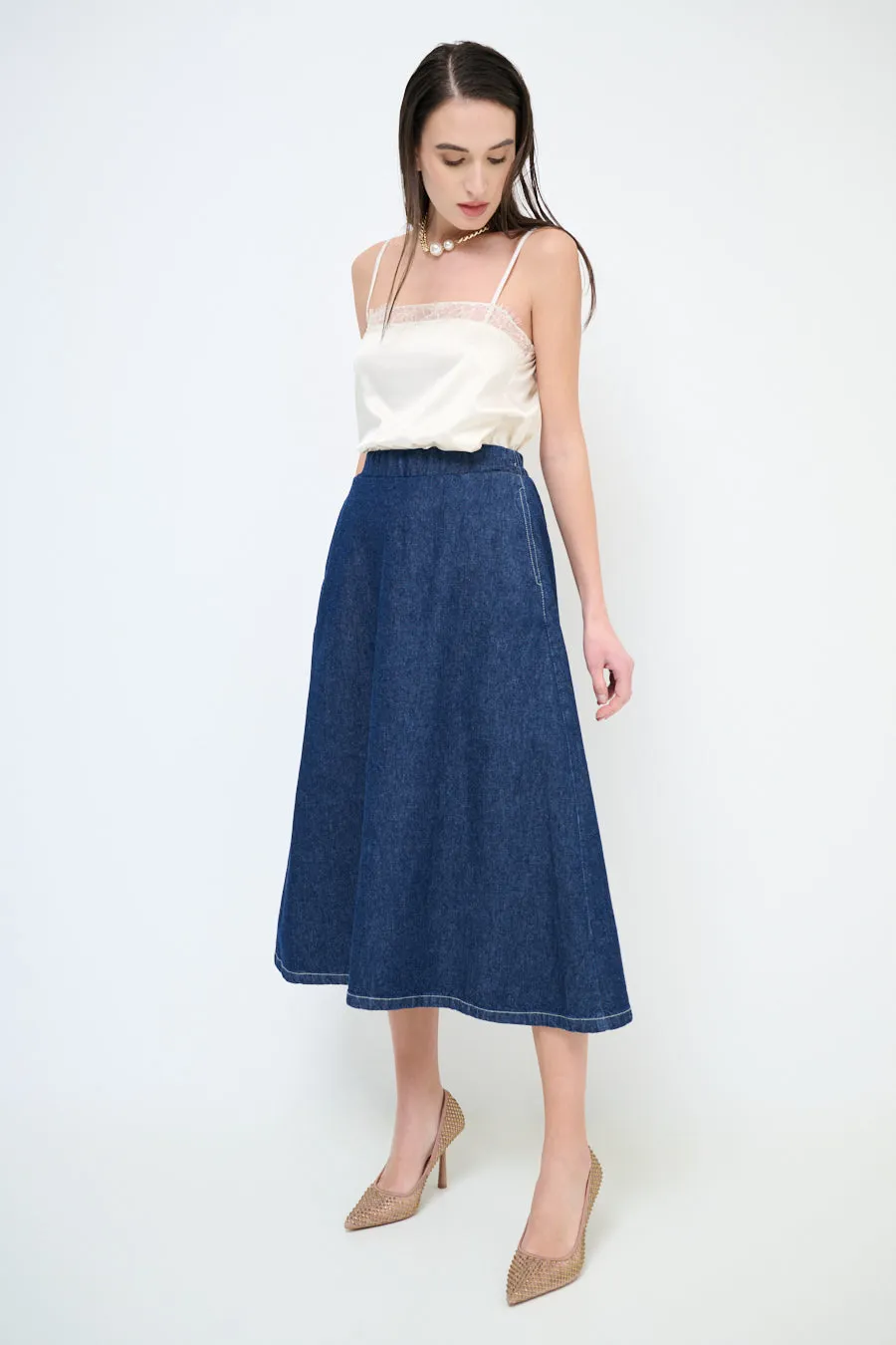 A-line denim midi skirt wholesale