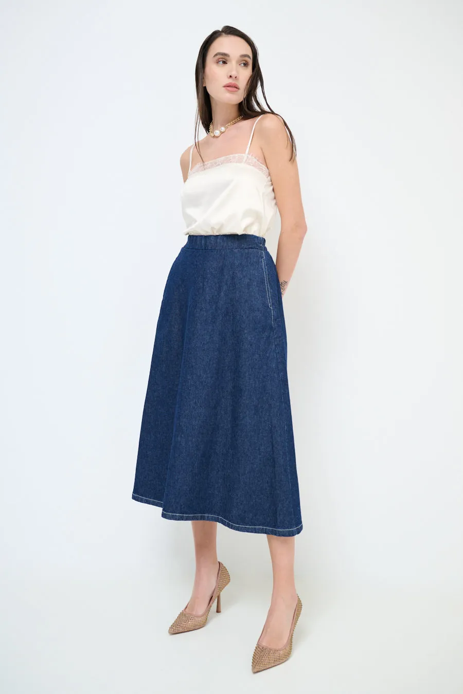 A-line denim midi skirt wholesale