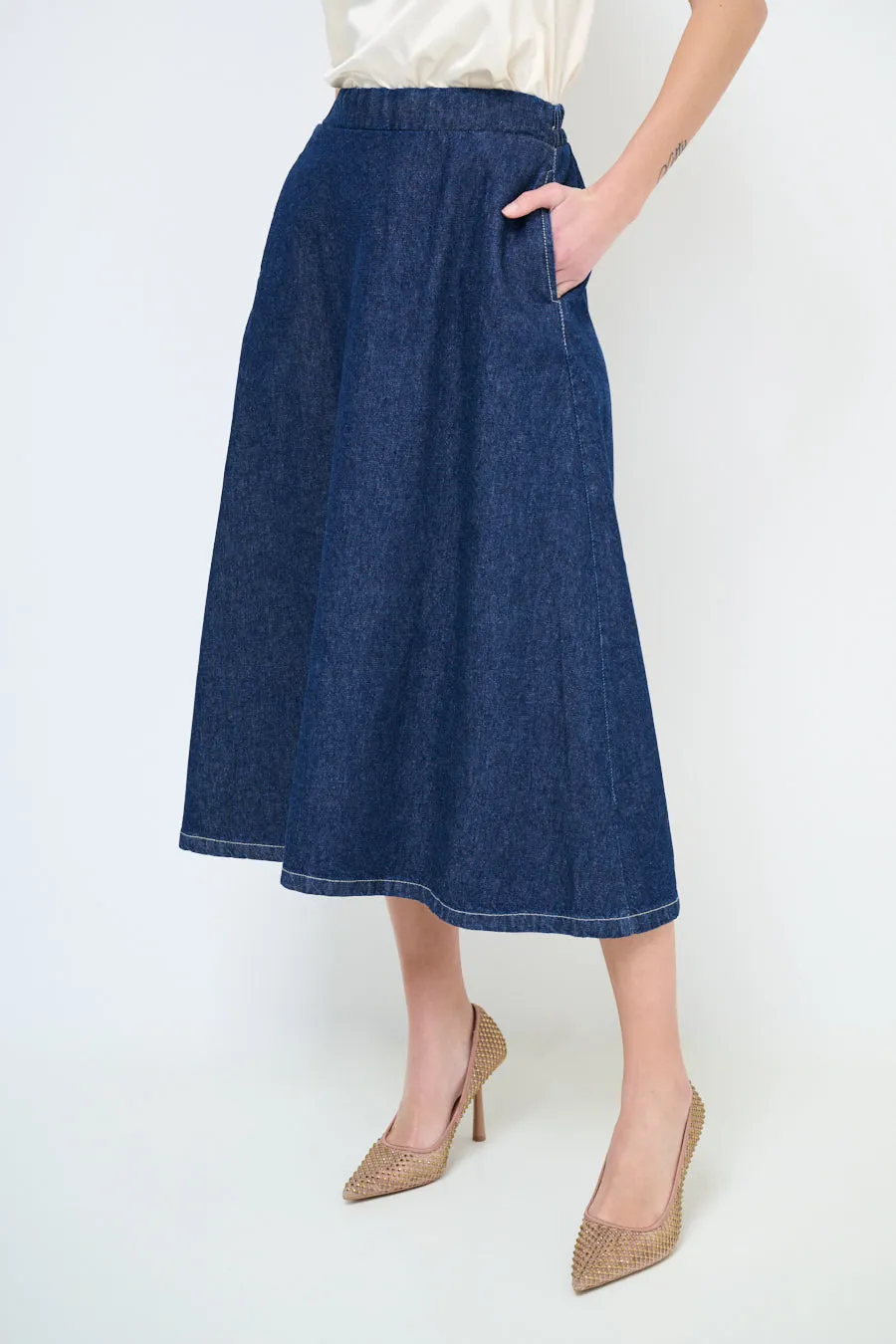A-line denim midi skirt wholesale