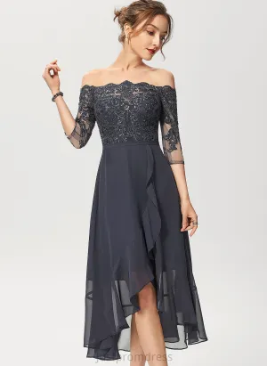 A-Line Dress Asymmetrical Sequins Chiffon Ginny Off-the-Shoulder Lace With Cocktail Cocktail Dresses
