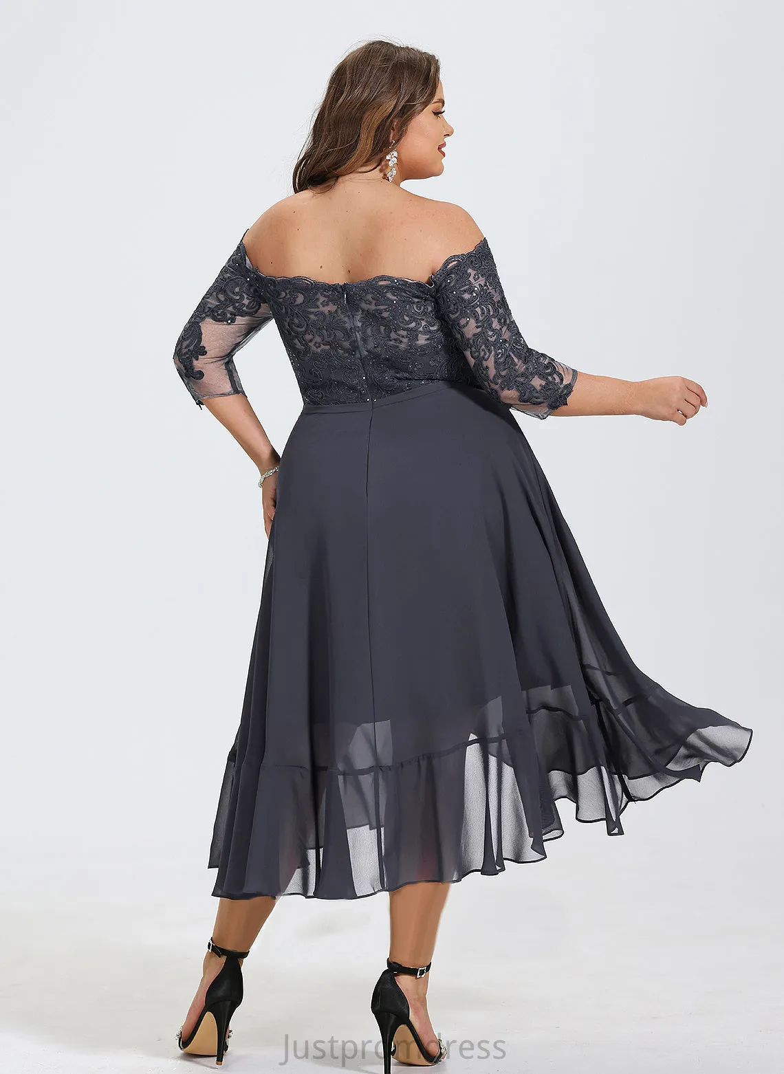 A-Line Dress Asymmetrical Sequins Chiffon Ginny Off-the-Shoulder Lace With Cocktail Cocktail Dresses