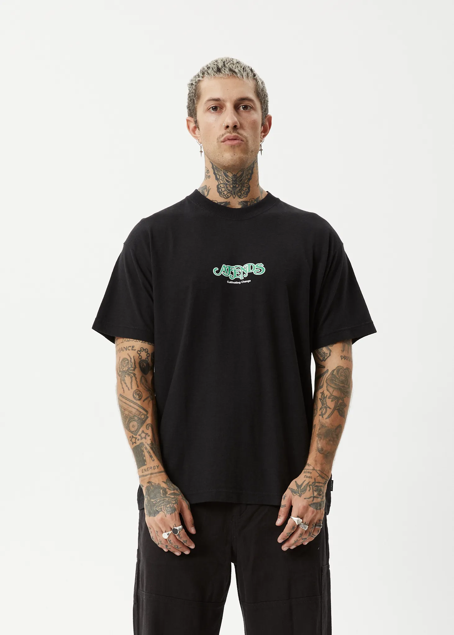 AFENDS Mens Break Through - Boxy T-Shirt - Black