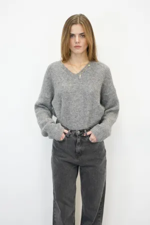 ALPHA V-NECK WOOL PULLOVER IN GREY