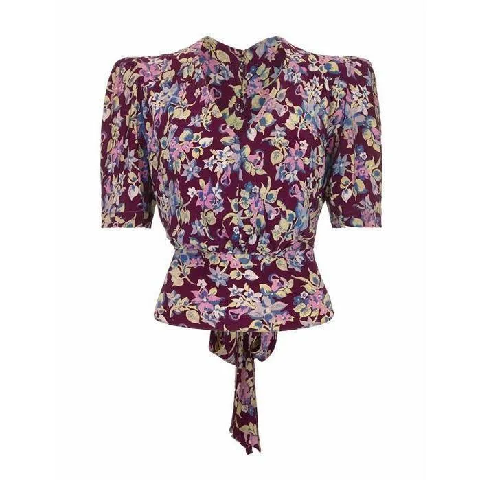 ARCHIVE - 1940s Purple Floral Silk Blouse