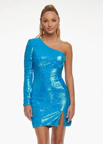 Ashley Lauren 4455 Neon Orange Size 2 Cocktail Dress Homecoming Dress One Long Sleeve Slit