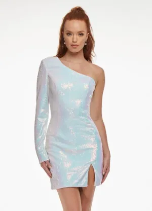 Ashley Lauren 4455 Neon Orange Size 2 Cocktail Dress Homecoming Dress One Long Sleeve Slit