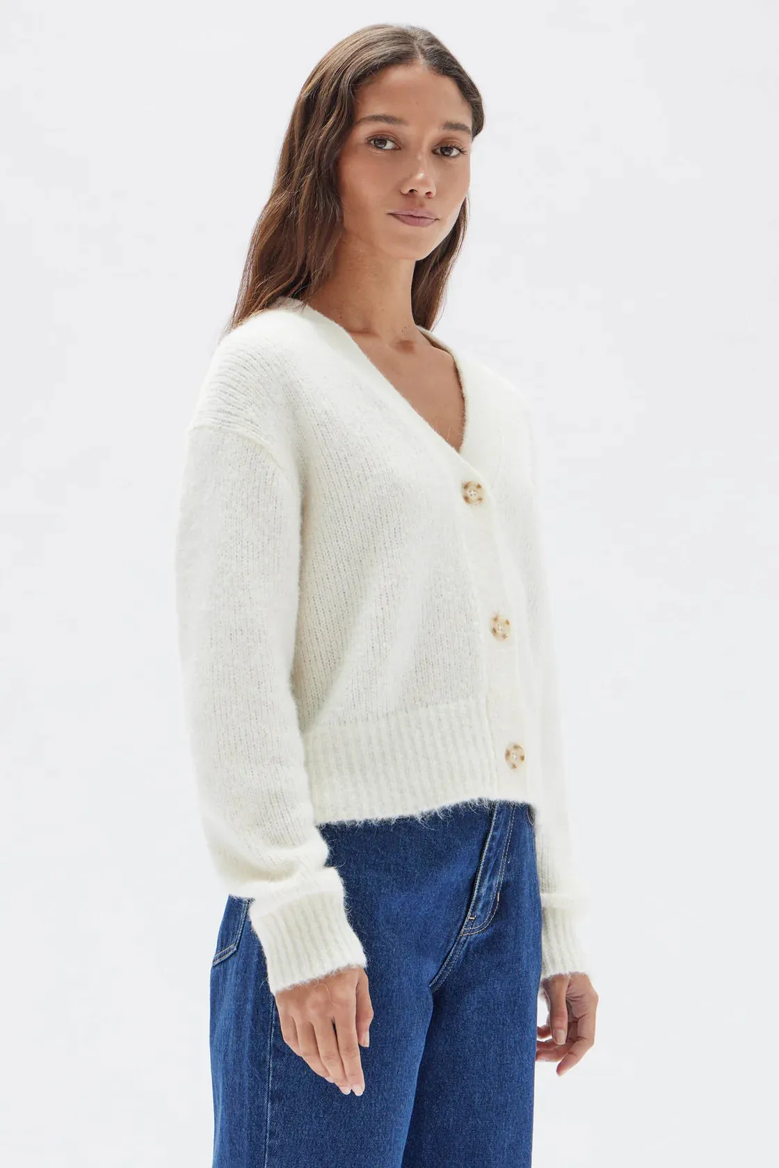 Assembly Label Evi Wool Knit Cardigan in Cream