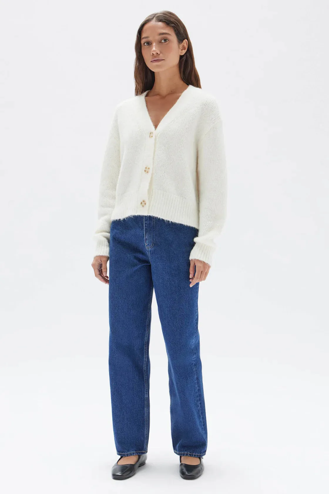 Assembly Label Evi Wool Knit Cardigan in Cream