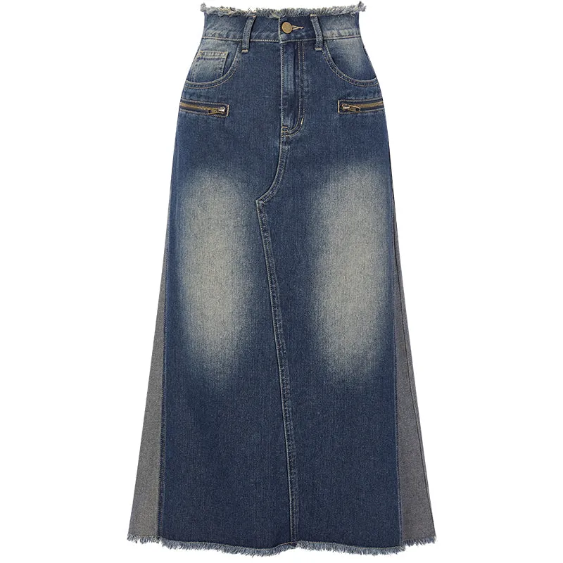 Bicolor A-line denim skirt