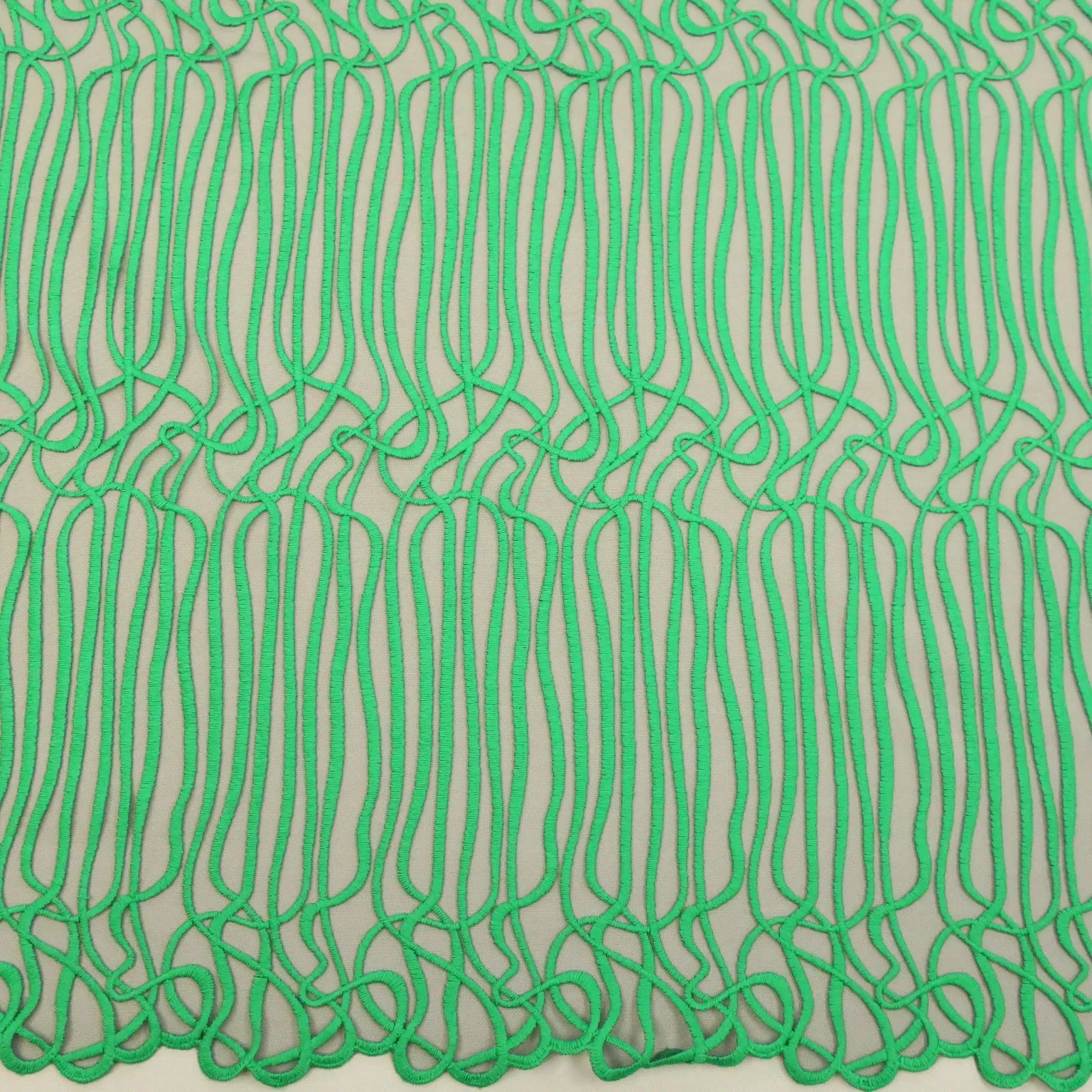 Black with Green Embroidery Tulle Fabric