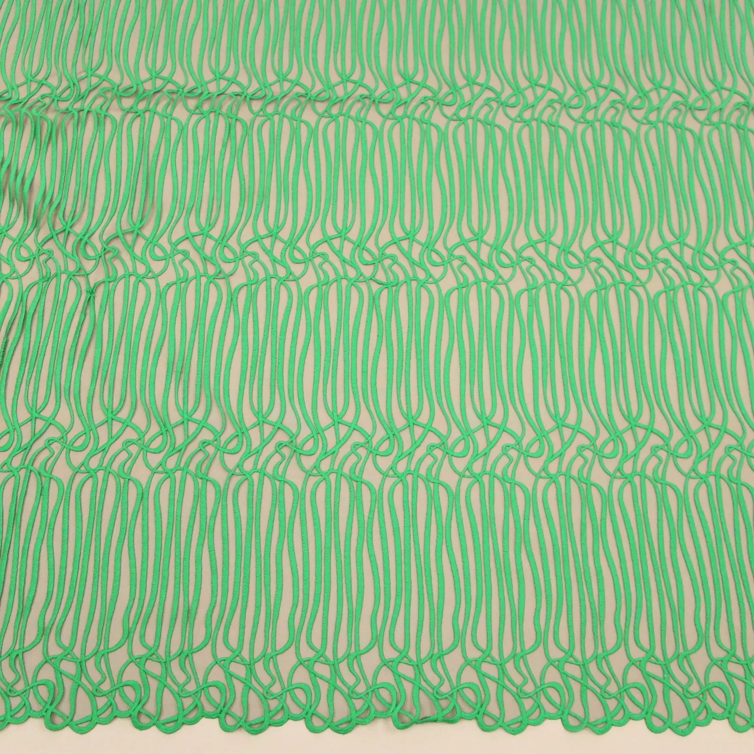 Black with Green Embroidery Tulle Fabric