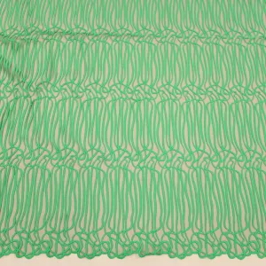 Black with Green Embroidery Tulle Fabric