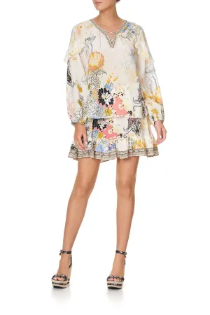 BLOUSON SLEEVE LACE UP BLOUSE BRITAIN BOUQUET