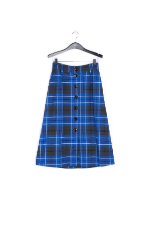 Blue and black check midi skirt