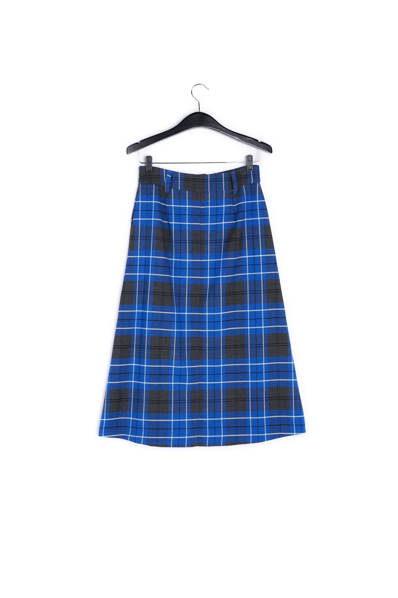 Blue and black check midi skirt