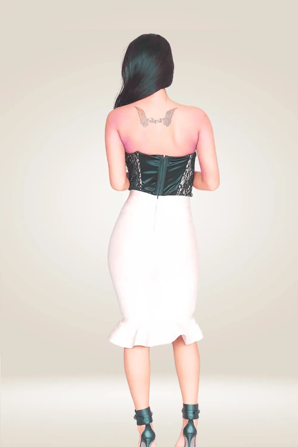 Bodycon Mermaid White Midi Skirt