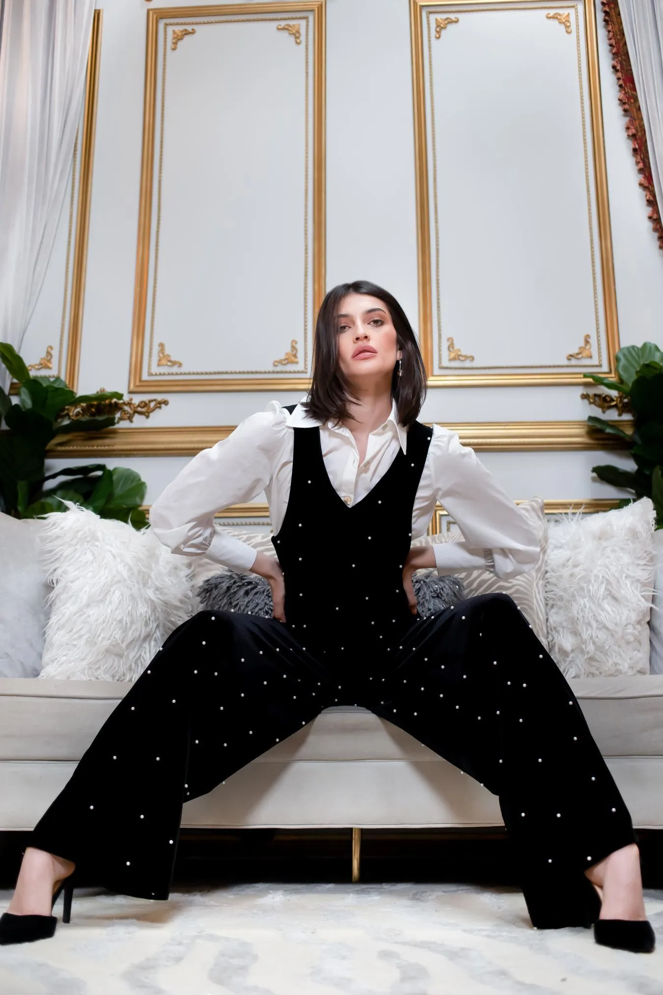 Brewster Jumpsuit - Black Velvet Pearl