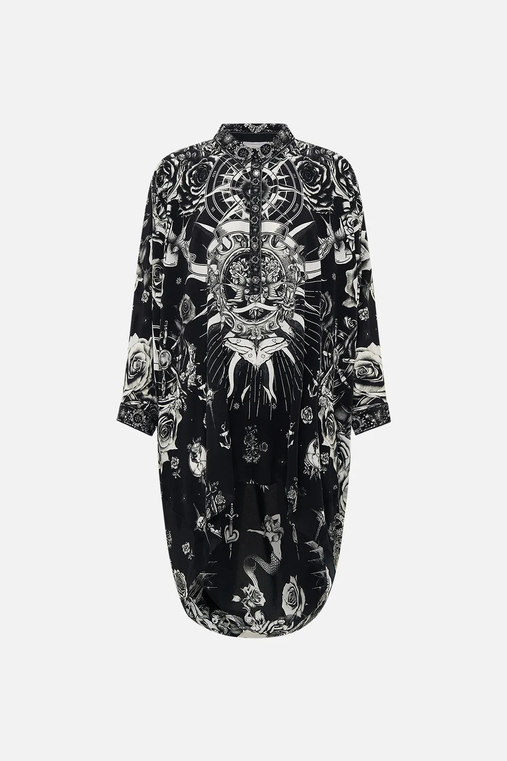 BUTTON UP TOP WITH DRAPED BACK TALES OF TATTOO
