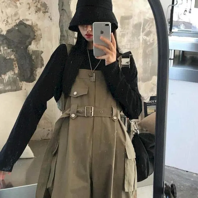 Cargo Dugarees With Waistbelt