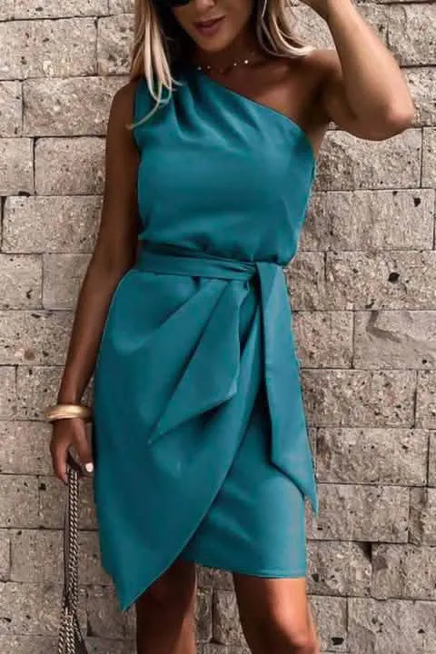 Chic Asymmetrical Petrol Mini Dress for All Occasions