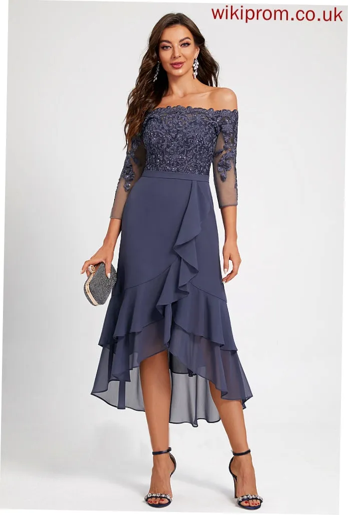Cocktail Dresses Asymmetrical Trumpet/Mermaid Cocktail Chiffon Dress Off-the-Shoulder Sequins Irene With
