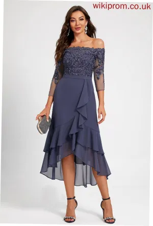 Cocktail Dresses Asymmetrical Trumpet/Mermaid Cocktail Chiffon Dress Off-the-Shoulder Sequins Irene With
