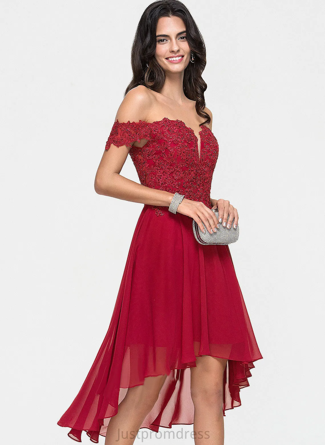 Cocktail Dresses Dress Beading Chiffon Off-the-Shoulder Cocktail Lace Asymmetrical A-Line Alana With
