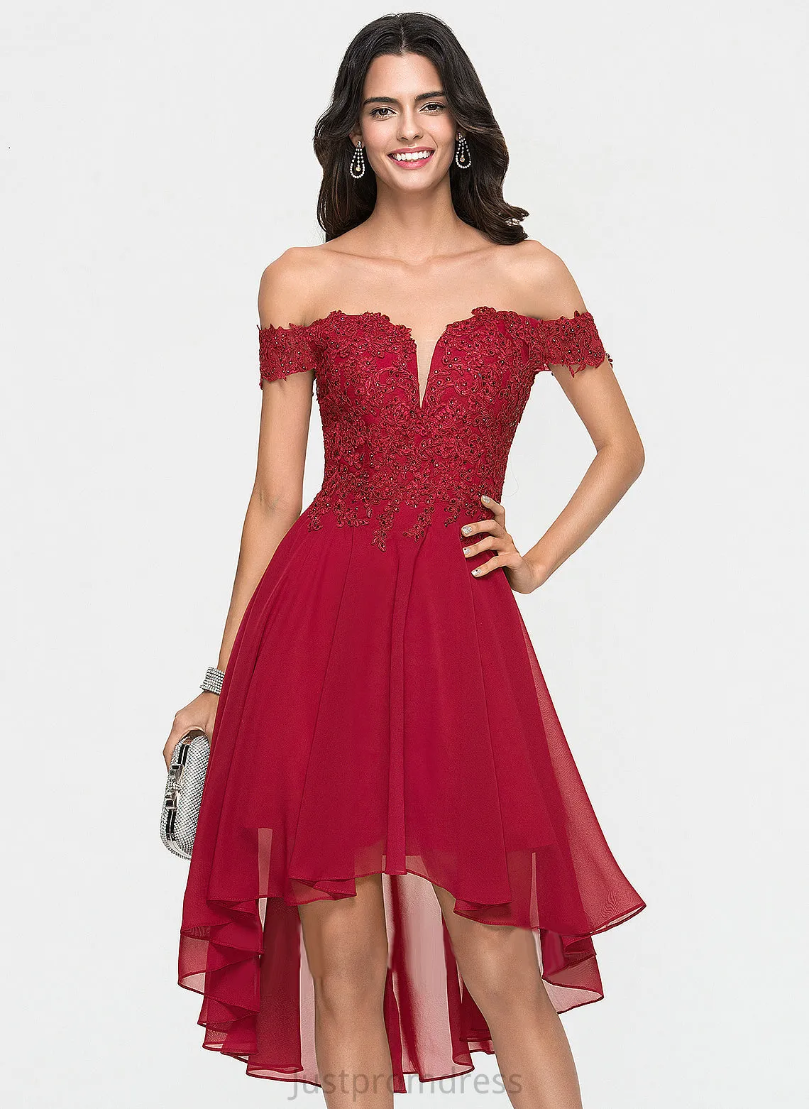 Cocktail Dresses Dress Beading Chiffon Off-the-Shoulder Cocktail Lace Asymmetrical A-Line Alana With