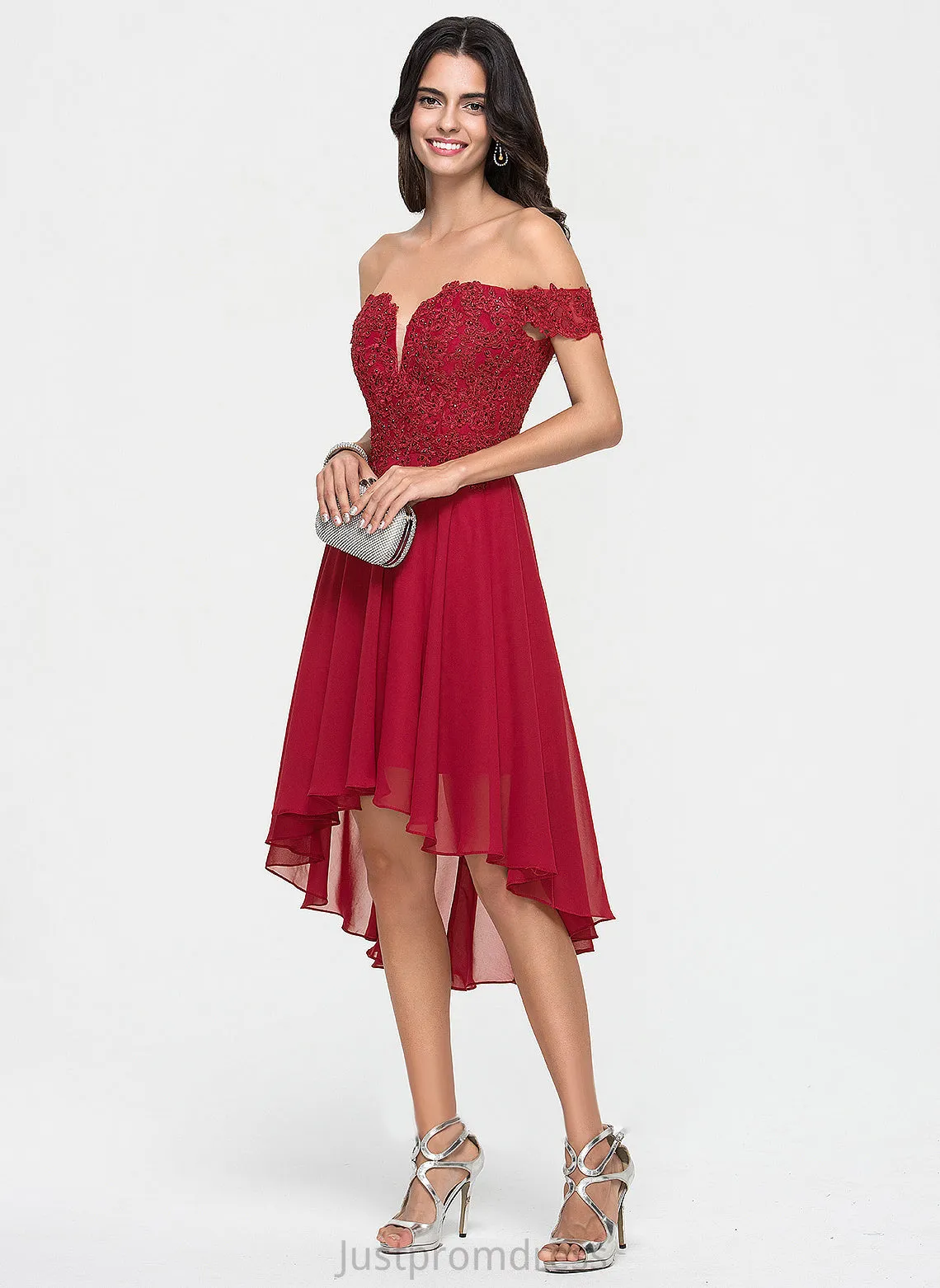 Cocktail Dresses Dress Beading Chiffon Off-the-Shoulder Cocktail Lace Asymmetrical A-Line Alana With