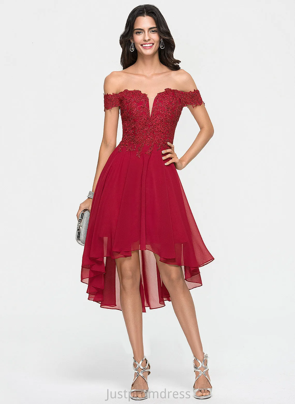 Cocktail Dresses Dress Beading Chiffon Off-the-Shoulder Cocktail Lace Asymmetrical A-Line Alana With