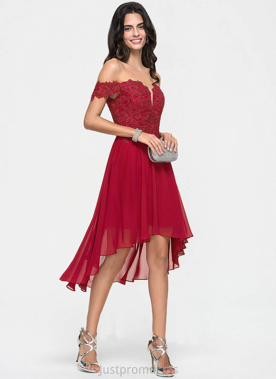 Cocktail Dresses Dress Beading Chiffon Off-the-Shoulder Cocktail Lace Asymmetrical A-Line Alana With