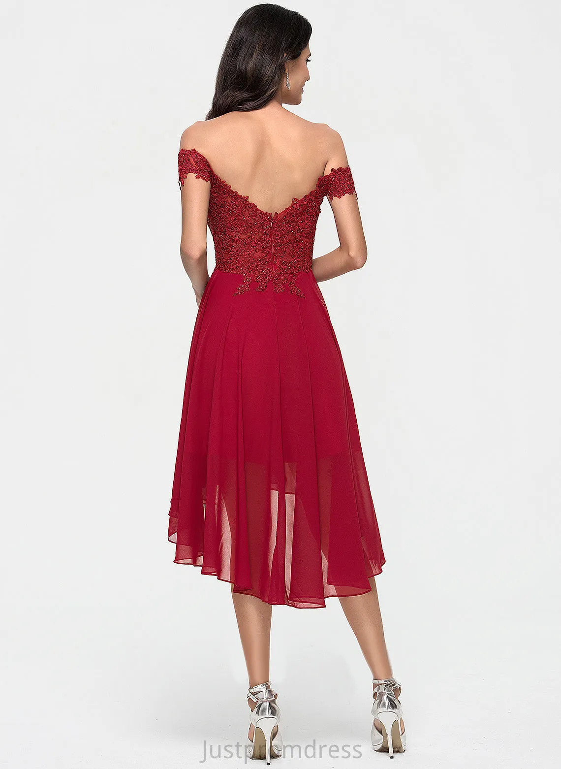 Cocktail Dresses Dress Beading Chiffon Off-the-Shoulder Cocktail Lace Asymmetrical A-Line Alana With