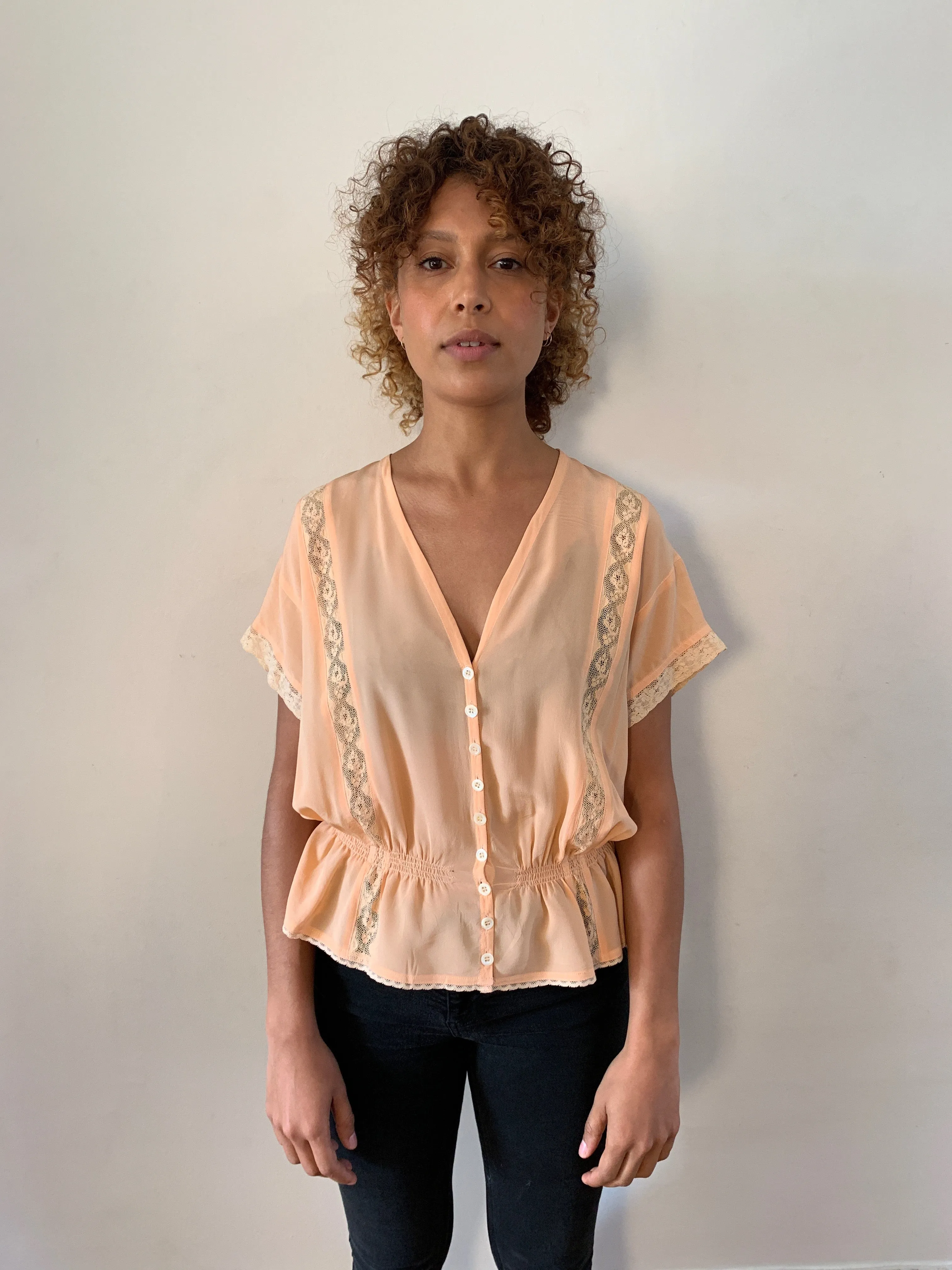 Complice silk and lace lingerie style 1970's blouse