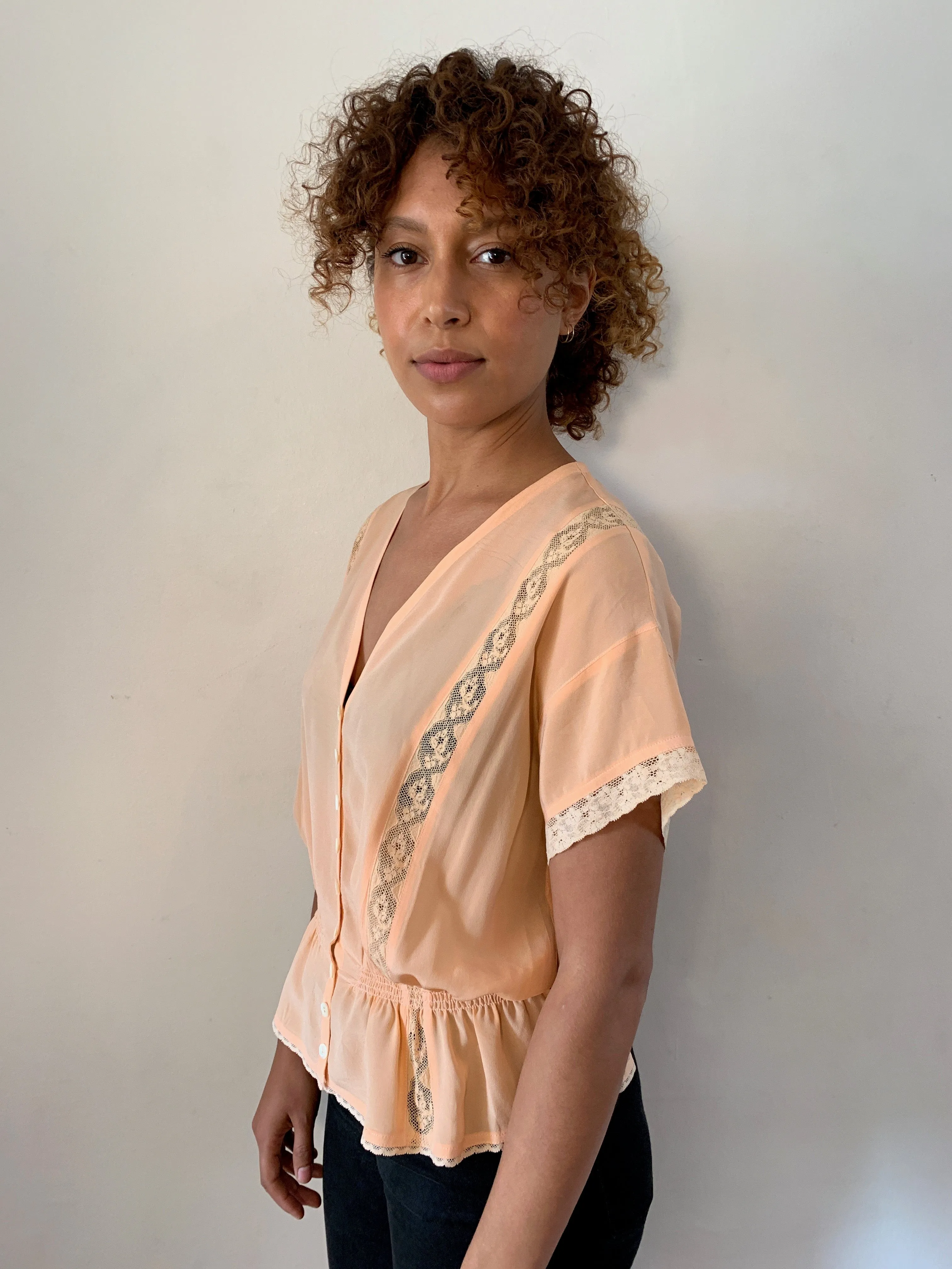 Complice silk and lace lingerie style 1970's blouse