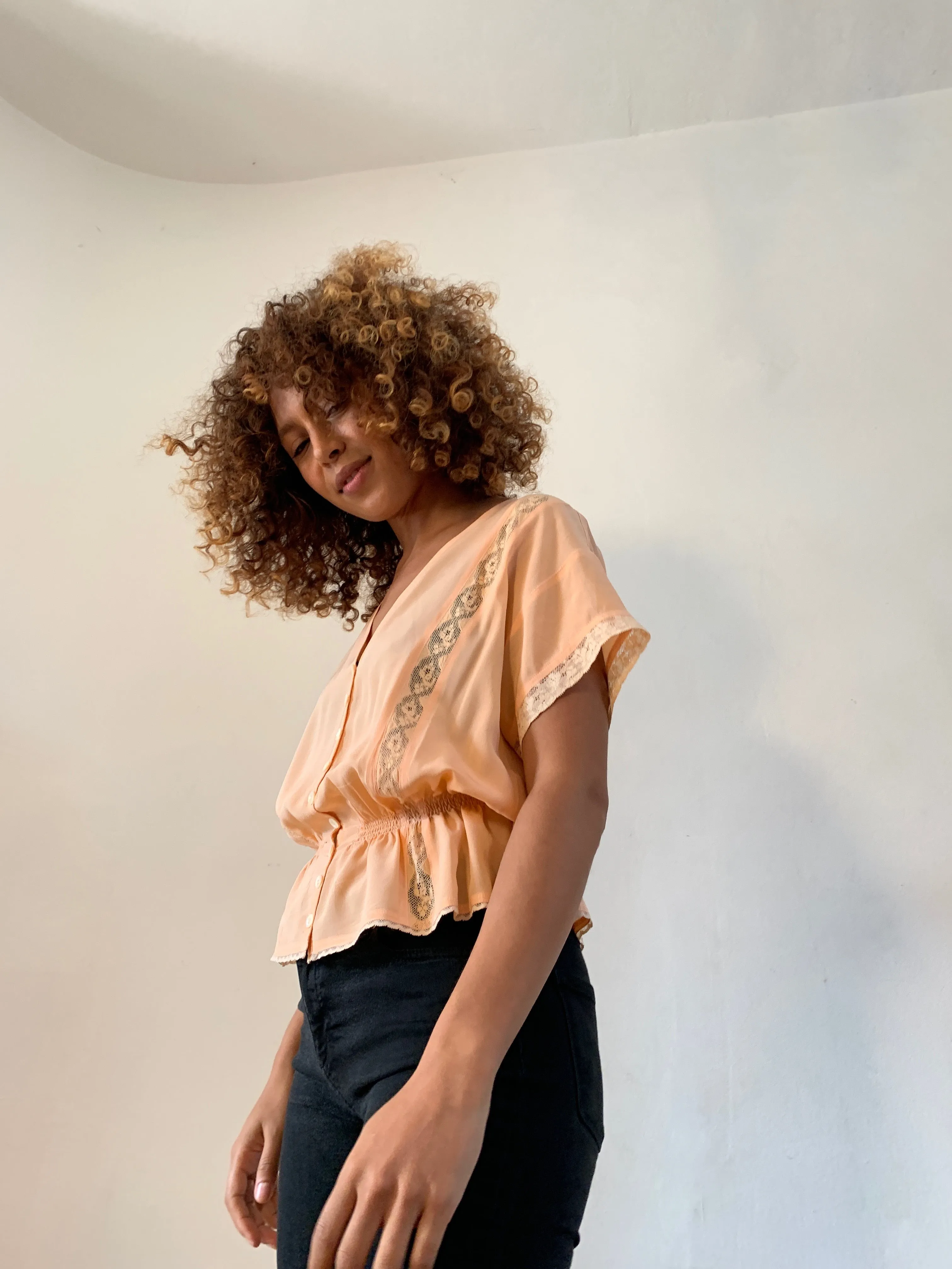 Complice silk and lace lingerie style 1970's blouse