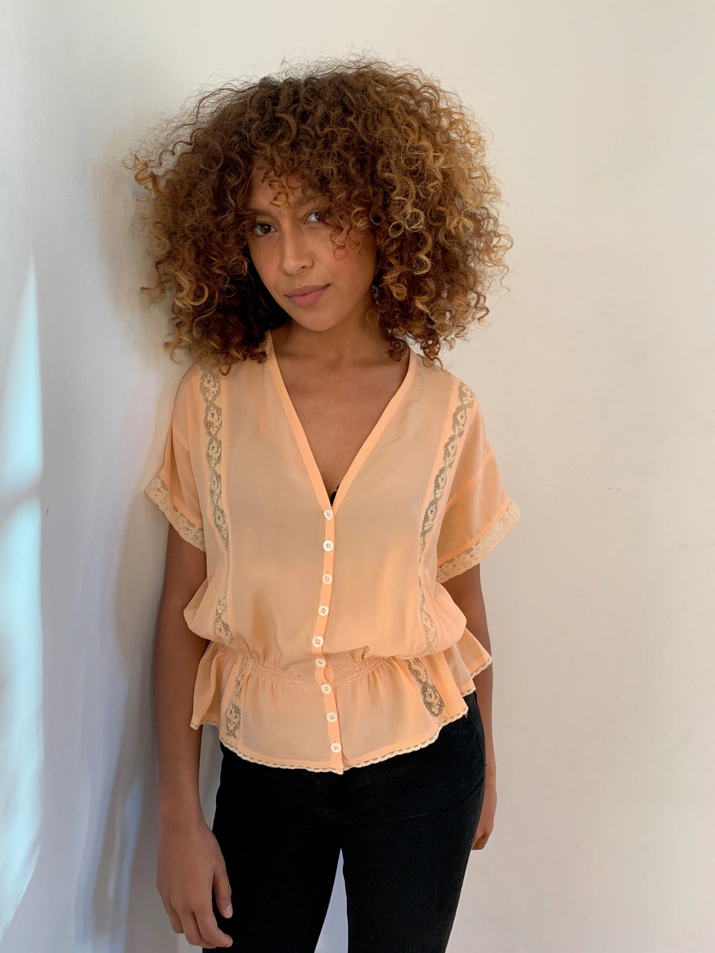 Complice silk and lace lingerie style 1970's blouse