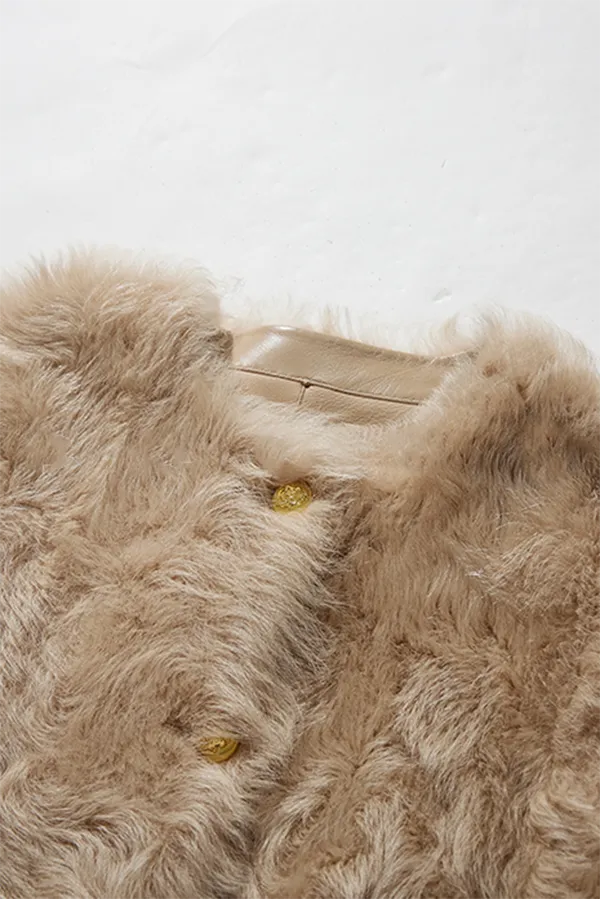 Crewneck Cropped Lambskin Lined Toscana Shearling Coat