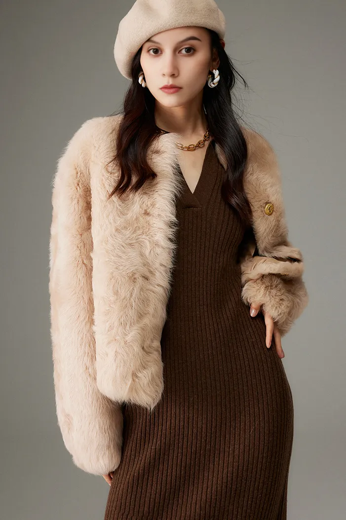 Crewneck Cropped Lambskin Lined Toscana Shearling Coat