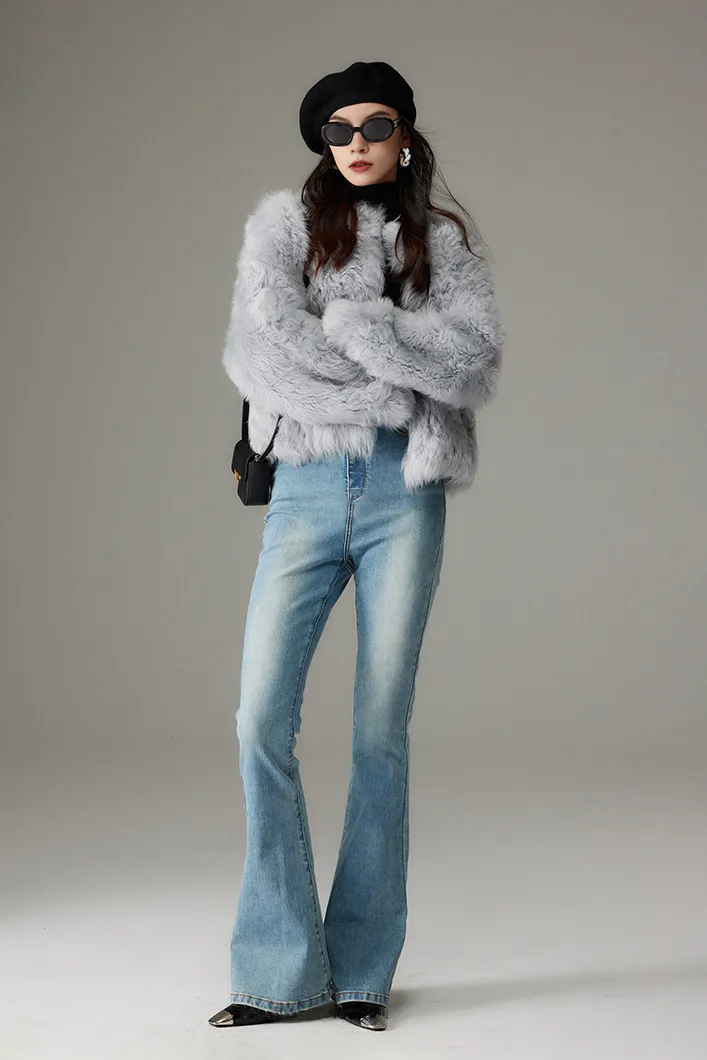 Crewneck Cropped Lambskin Lined Toscana Shearling Coat