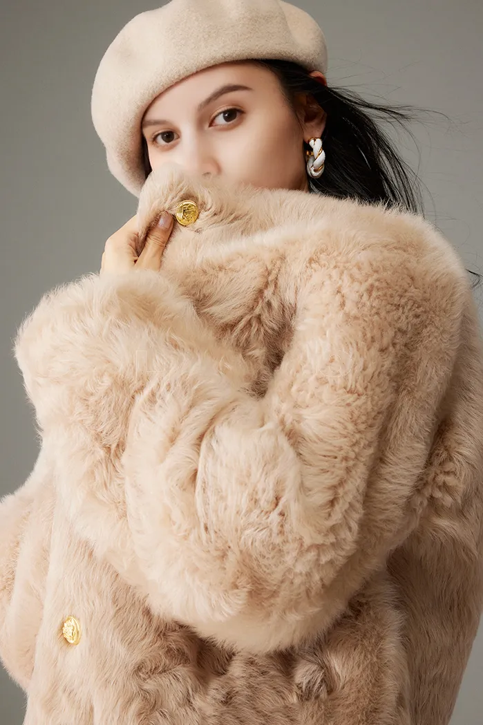 Crewneck Cropped Lambskin Lined Toscana Shearling Coat