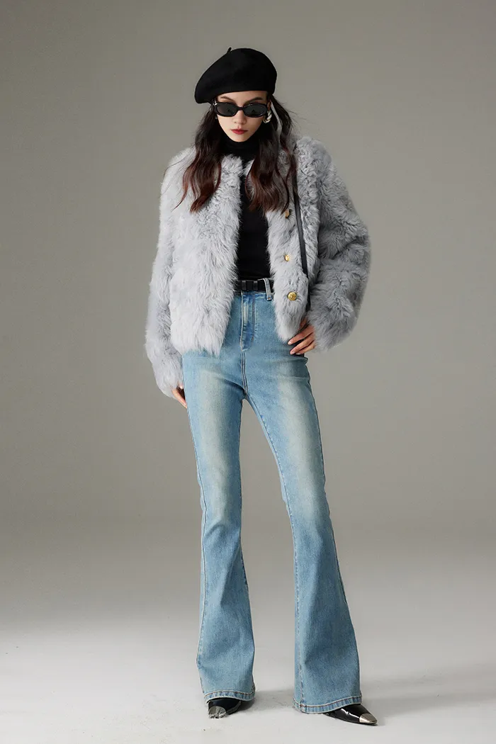 Crewneck Cropped Lambskin Lined Toscana Shearling Coat