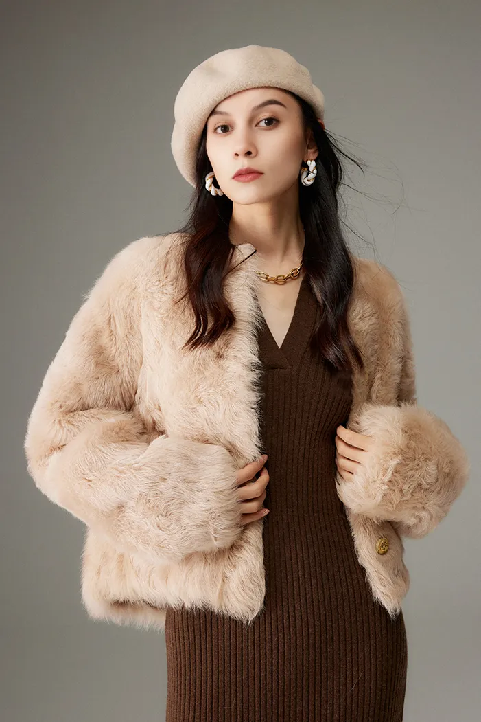 Crewneck Cropped Lambskin Lined Toscana Shearling Coat