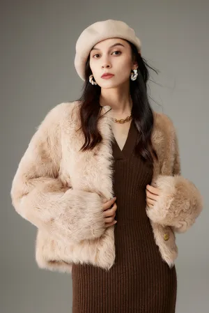 Crewneck Cropped Lambskin Lined Toscana Shearling Coat