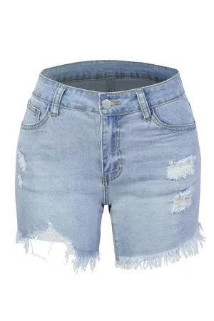 Denim Shorts High Stretch Distressed  Women