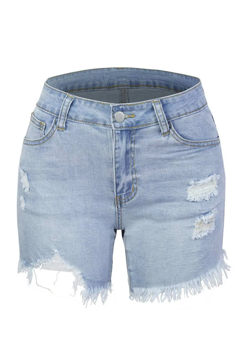 Denim Shorts High Stretch Distressed  Women