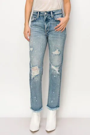 DISTRESSED FRAYED STRAIGHT LEG DENIM