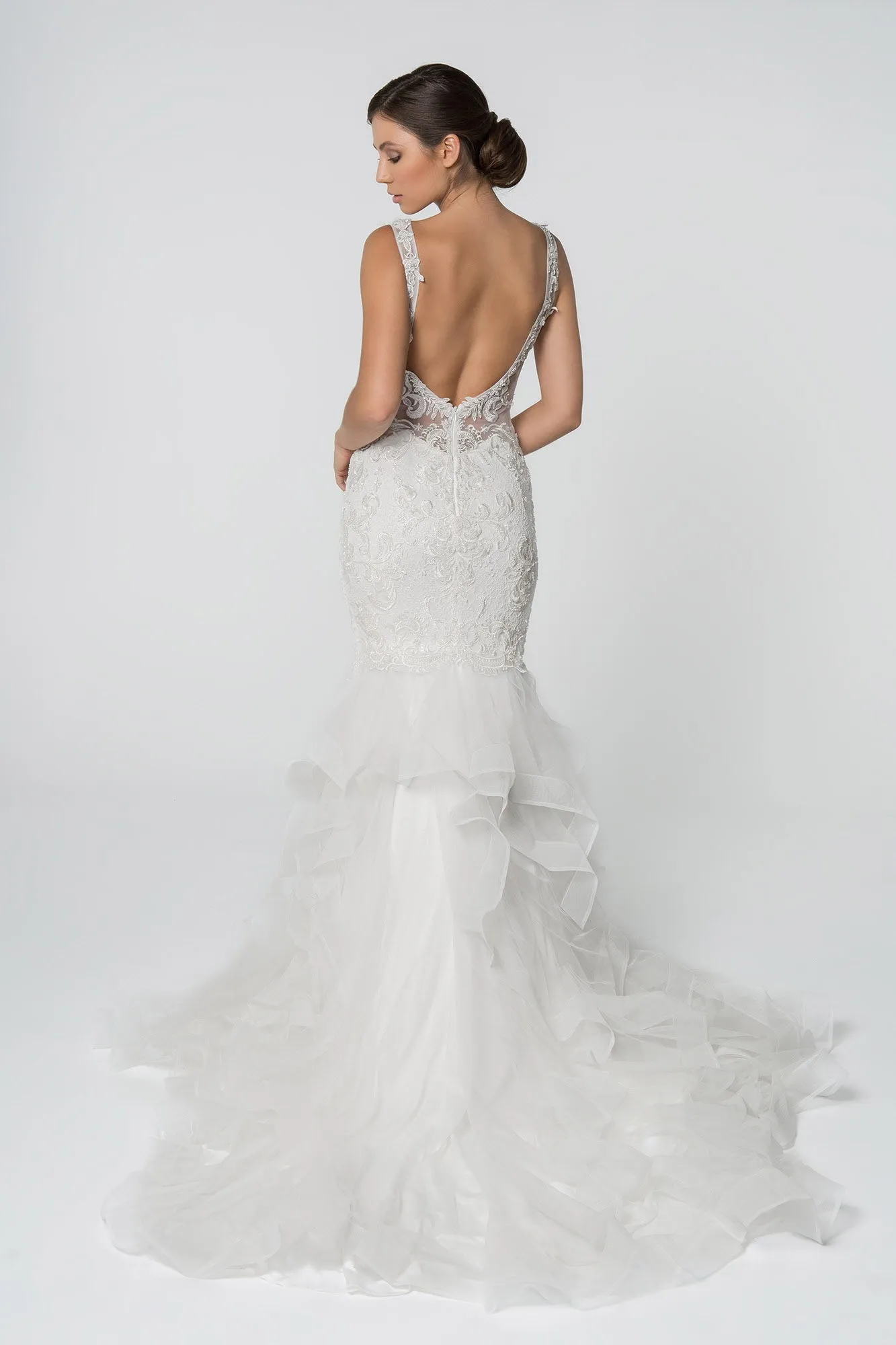 Embroidered V-Neck Sleeveless Mermaid Wedding Gown GLGL2814