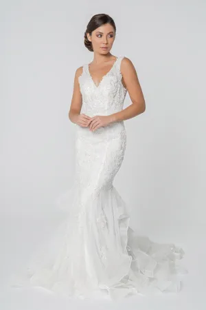 Embroidered V-Neck Sleeveless Mermaid Wedding Gown GLGL2814